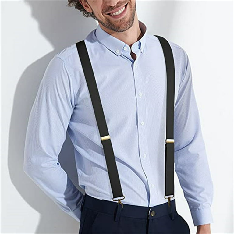 Men's Braces with Very Strong 4 Clips Wide Heavy Duty Suspenders X Style  Adjustable Elastic Suspender-Navy Blue