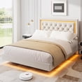 thumbnail image 1 of Cama Flotante Queen con Luces LED Inteligentes: Cabecero de Diamante Tapizado, Plataforma Sólida Silenciosa (Sin Somier) - Marco Moderno con Listones de Madera Maciza, 1 of 7