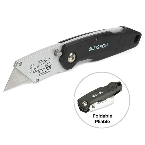 Swiss Tech Folding Lock-Back Utility Knife, SK5 steel for extra sharpener