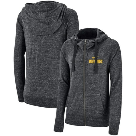 Nike Gym Jacket Women Michigan Wolverines Nike Women's Gym Vintage Graystory Raglan Full-Zip Hoodie - Heathered Anthracite ()