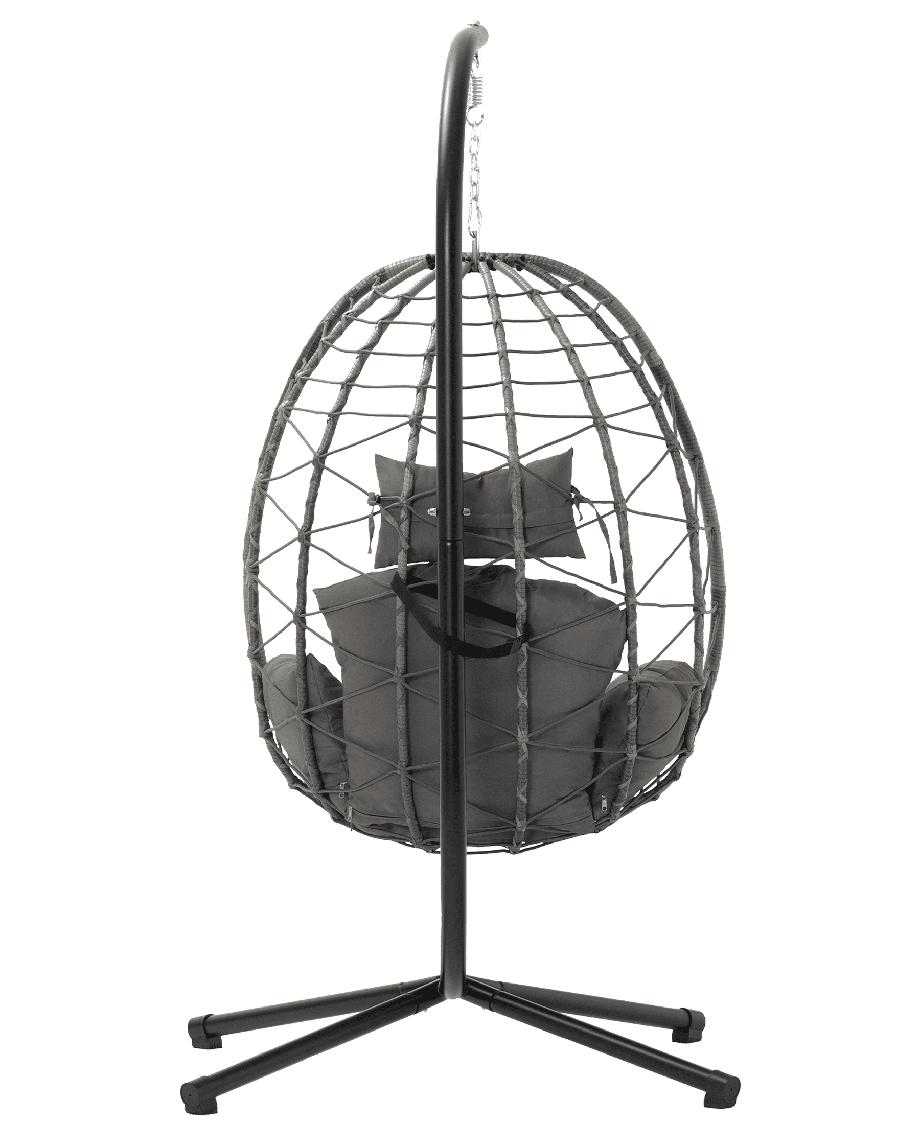 LHBcraft Indoor/Outdoor Wicker Swing Egg Chair Hammock Hanging Chair Nest Basket with Stand, UV Resistant Removable & Washable Cushions,350LB Capacity for Bedroom, Balcony, Garden and Poolside (Grey)