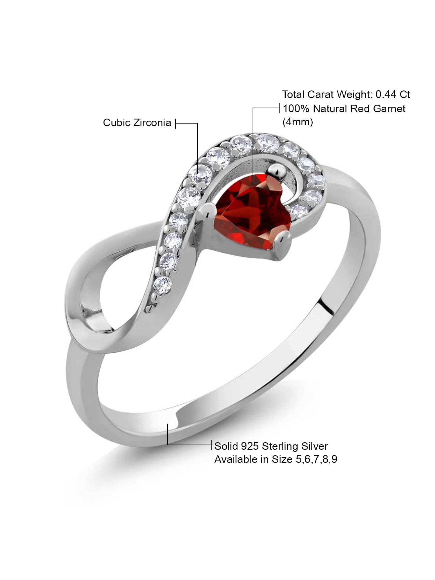Gem Stone King 925 Sterling Silver Red Garnet Infinity Ring For