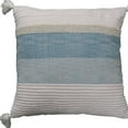 thumbnail image 3 of 22" X 22" White And Light Blue Striped Zippered Handmade Cotton Blend Throw Pillow With Tassels, 3 of 5
