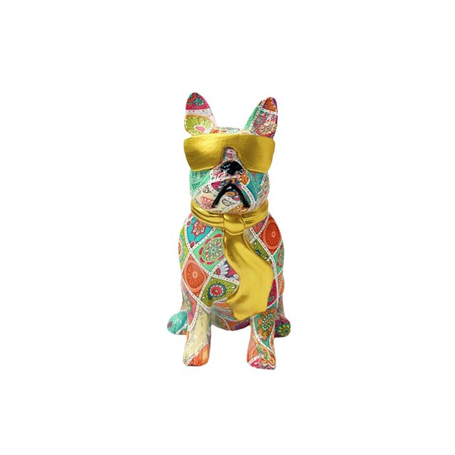 Escultura colorida de resina de bulldog de 9 x 12,5 x 17,8 cm con gafas de sol