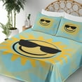 thumbnail image 3 of Ambesonne Emoji Fitted & Top Sheet Set with Shams, Summer Character Sunglasses, Mustard Pale Blue and Black, 3 of 5