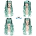 thumbnail image 2 of Peluca ANOGOL para cosplay, larga, verde, con 2 coletas onduladas y acceso., 2 of 7