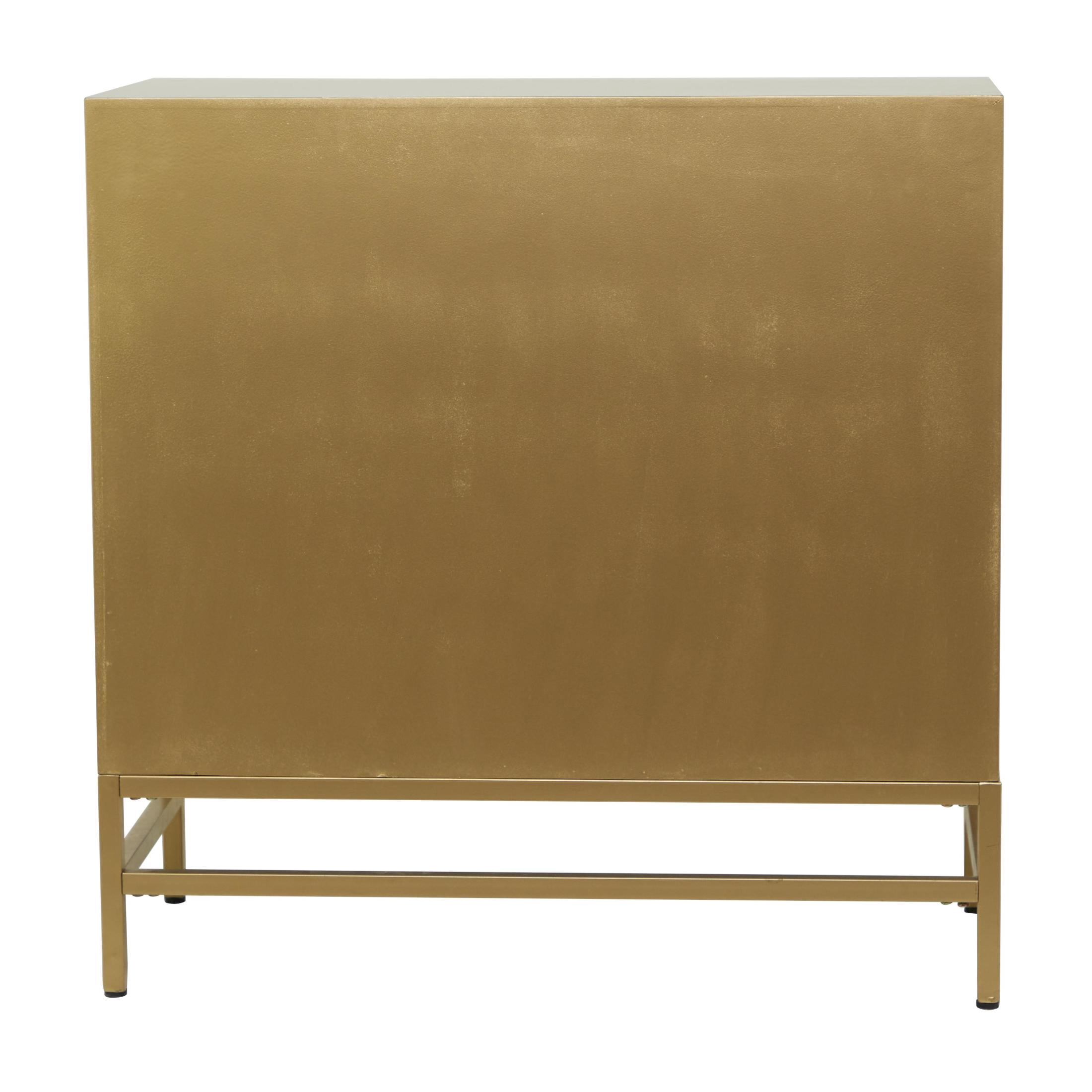 DecMode 32" x 32" Gold Wooden 3 Drawer Chest with Mirrored Front, 1-Piece