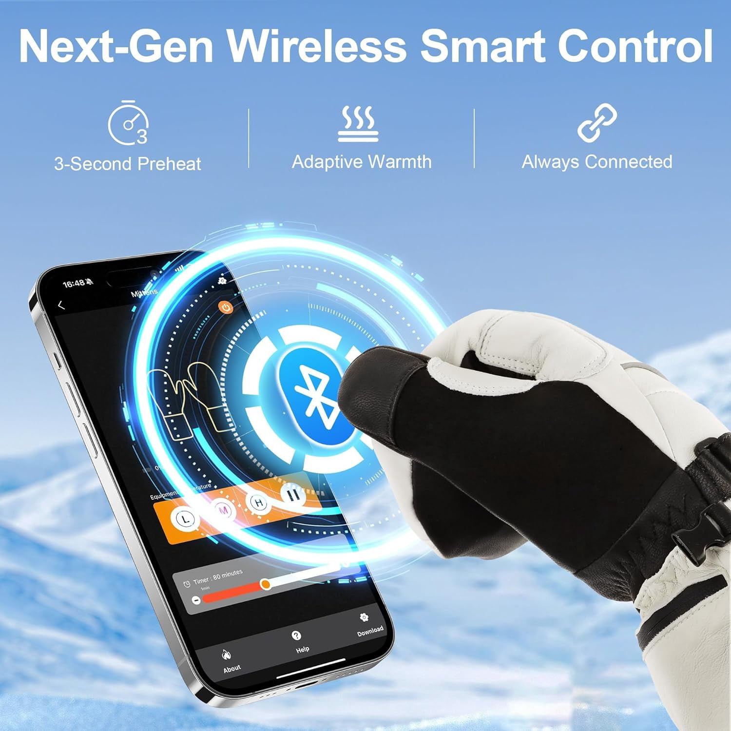 SAVIOR HEAT Heated Ski Mittens 3.0 for Men Women, 3000mAh Rechargeable Battery Electric Leather Gloves, Waterproof 3M Thinsulate Extreme Cold Winter Gloves, EH8 PRO Heating for Skiing