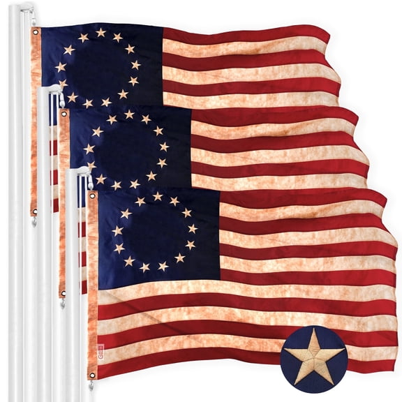 G128 - 3 Pack: Betsy Ross Tea Stained Flag 2x3FT Embroidered Polyester