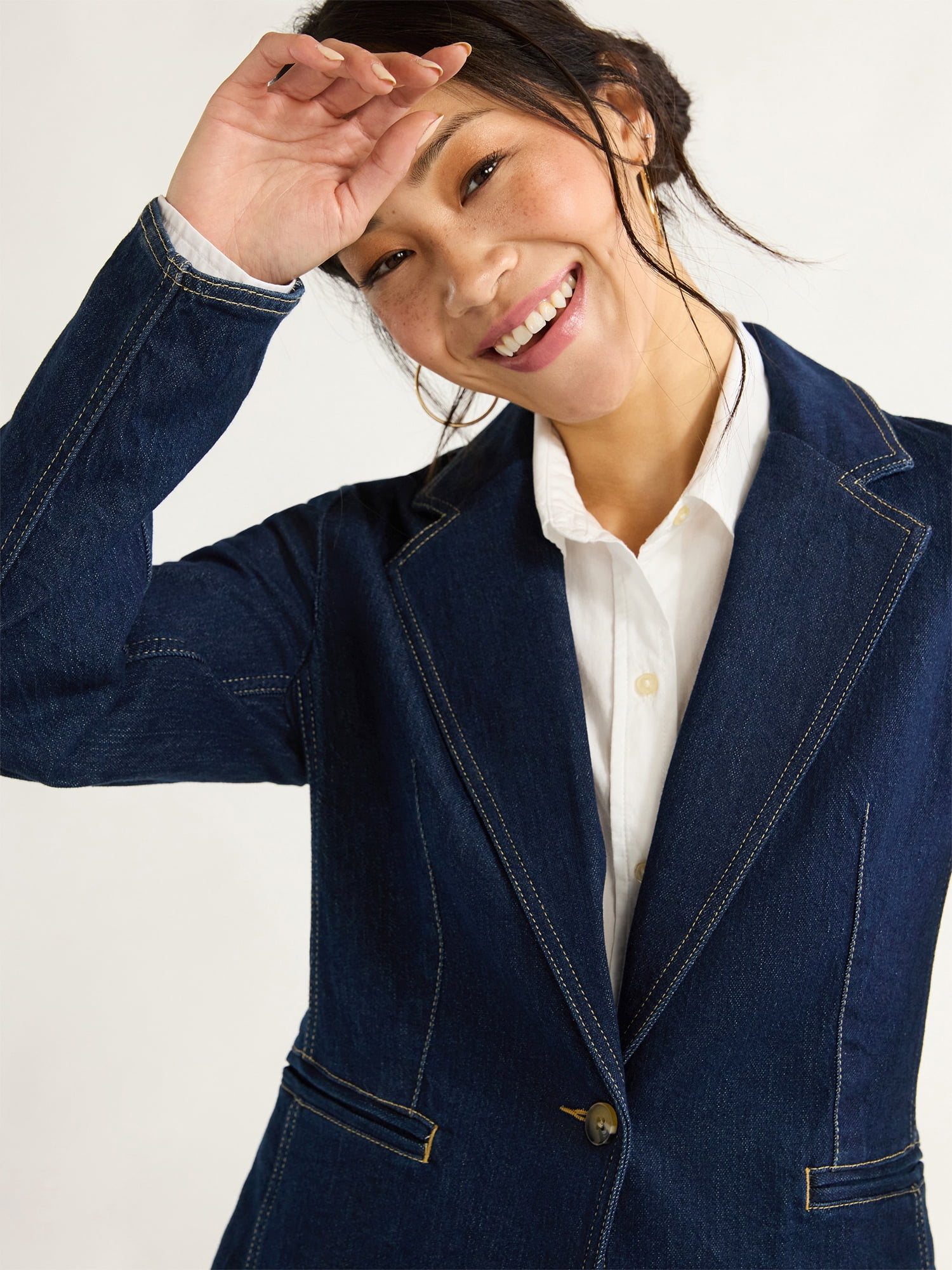 Free Assembly Women's Single Breasted Denim Blazer, Sizes XS-XXL