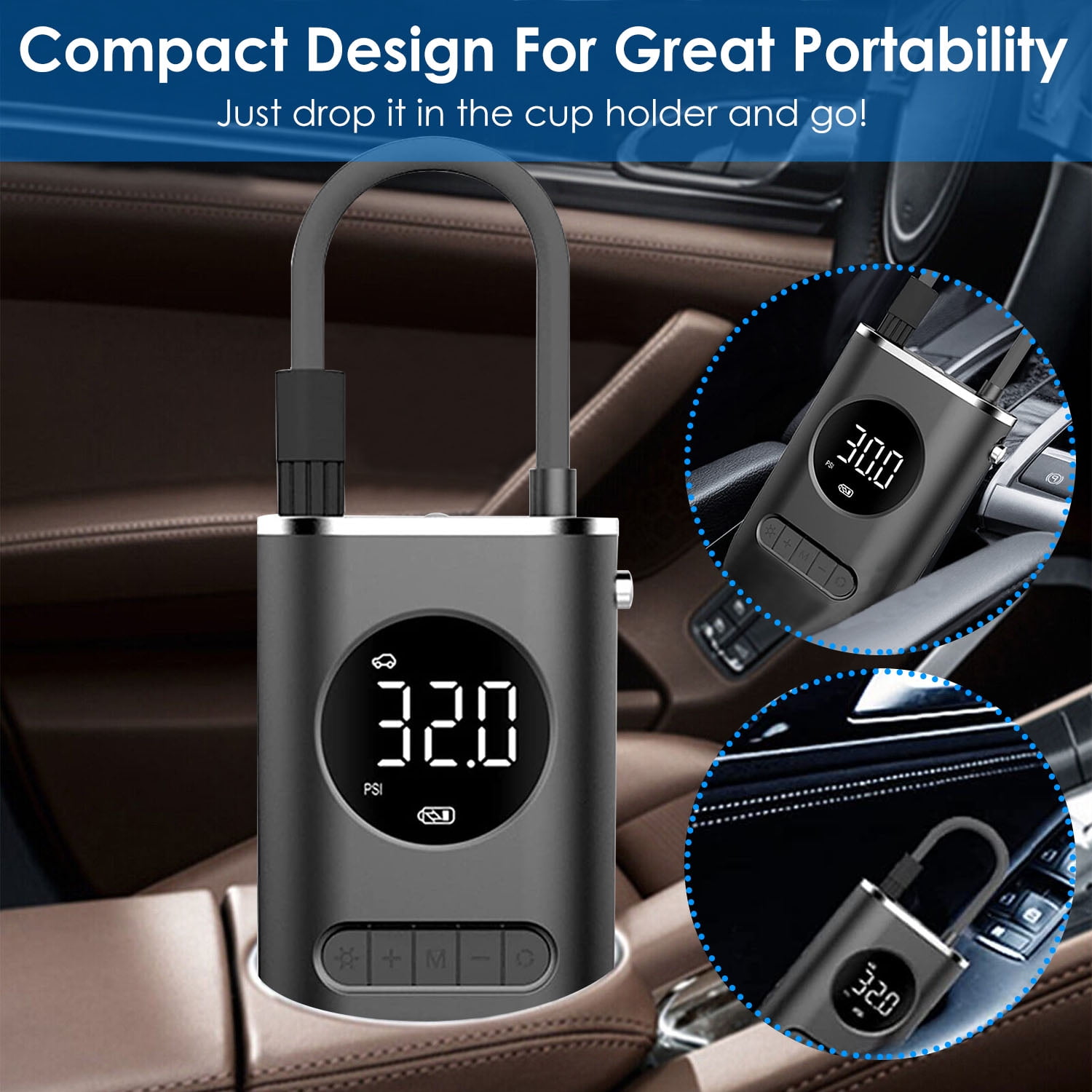 Tire Inflator Portable Air Compressor, TeqHome 150PSI Cordless Air Pump for Car Tires,Tire Pump with LED Light Suitable for Cars, Bikes, Balls, Motorcycles
