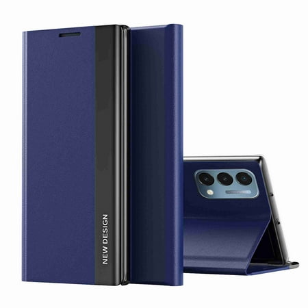 Dteck Case for for OnePlus Nord N200 5G Hard PU + TPU Leather Fashion Slim Magnetic Kickstand with Business Smart Window Phone Case, Darkblue