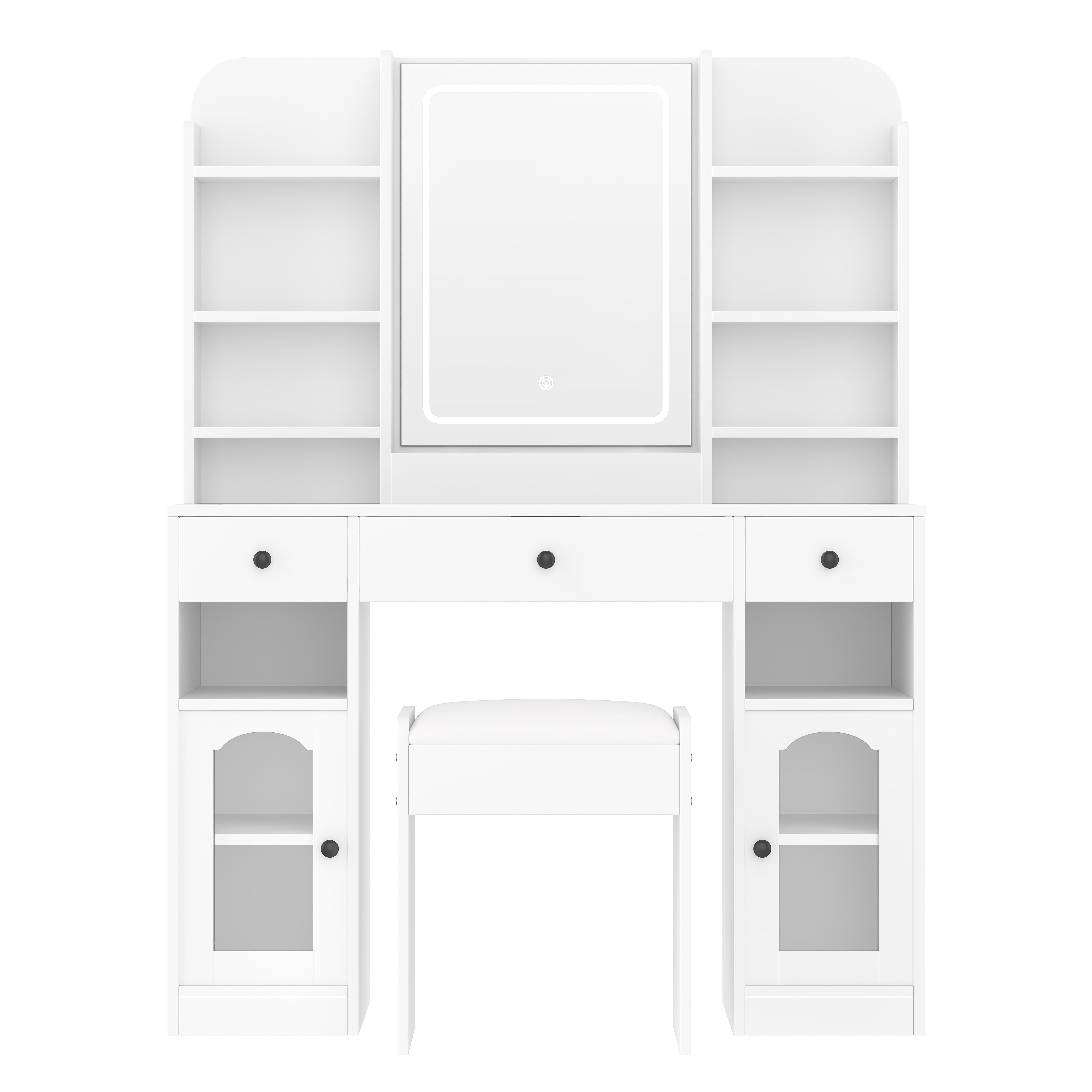 Homy Casa Makeup Vanity Table with Lighted Mirror, RGB Lights, Charging & Stool, White