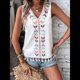 thumbnail image 4 of Camiseta Sin Mangas Informal con Cuello en V, Bordada y Estampado Gráfico para Mujer, Estilo Bohemio, con Dobladillo con Borlas. M, 4 of 8