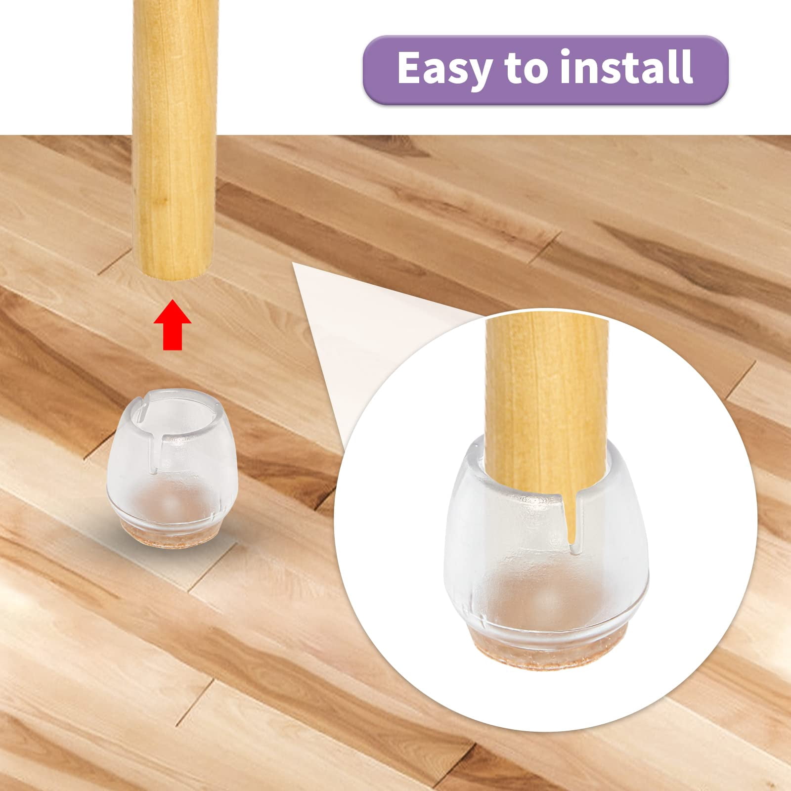 Flyshop 16PCS Transparent Furniture Feet Covers Soft PVC Chair Leg Caps Round Hardwood Floor Protectors with Felt-Padded Backing, Size 1-1/8" to 1-3/8" (29 to 33 mm)
