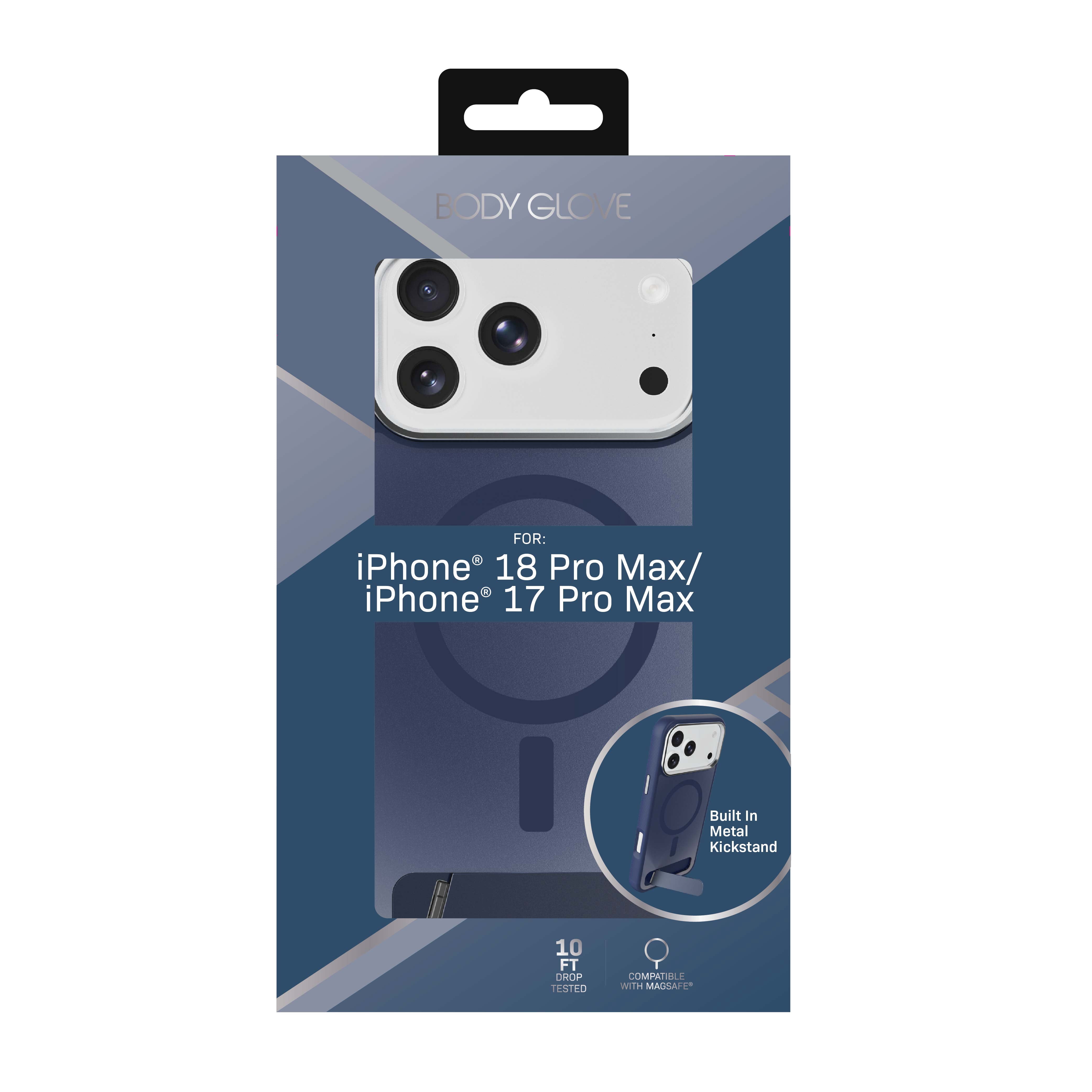 Body Glove Reflector Phone Case with Kickstand for iPhone 18 Pro Max / 17 Pro Max, MagSafe Compatible - Metallic Navy Blue