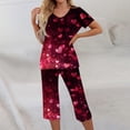 thumbnail image 2 of Garbnen Womens Valentines Pajama Set V Neck Capri Pants with Short Sleeve Top Heart Graphic Print Sleepwear 2 Piece Pjs with Pockets, 2 of 7