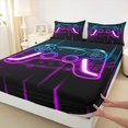 thumbnail image 6 of Castle Fairy Video Game 3pcs Twin Sheet Sets,Blue Purple Twin Fitted Sheet,Geometric Hexagon Breathable Flat Sheet,Lightweight Gamepads Room Decor, 6 of 7