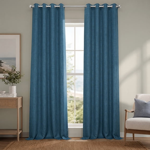 HPD Half Price Drapes Story Blue Grommet Faux Linen Room Darkening Curtains for Bedroom & Living Room Curtains (1 Panel), Door & Window Curtains 84 inches long, Grommet curtains & drapes, 50W X 84L