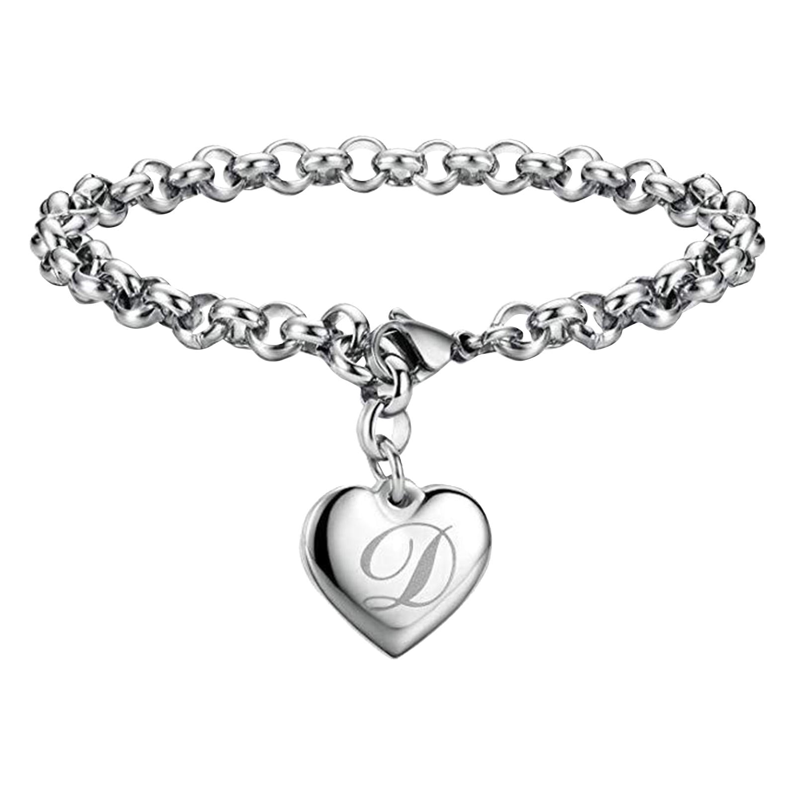 Initial Charm Bracelets For Teen Girls Stainless Steel Heart Charm ...
