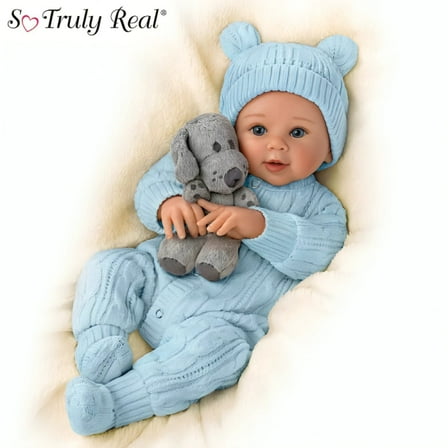 The Ashton - Drake Galleries Aiden Snuggle Pup Baby With Plush Dog RealTouch® Vinyl Skin So Truly Real® Lifelike & Realistic Weighted Doll by Sherry Rawn 17-inches