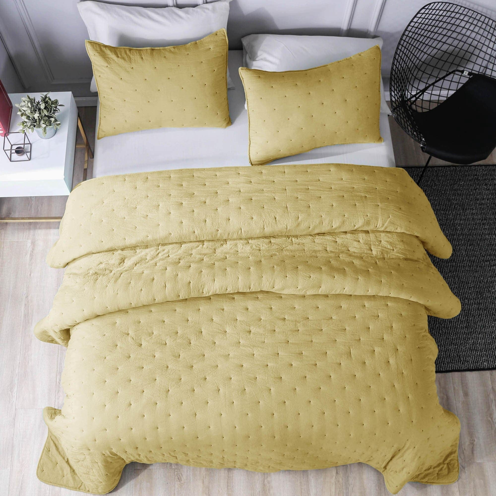 Kasentex  3-Piece Quilt Set Ultra Soft Microfiber Stone-Washed Lightweight All Season Yellow Queen