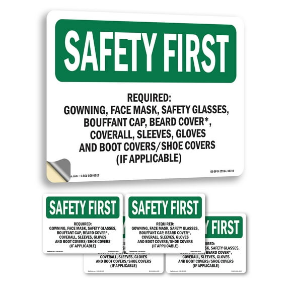 Required OSHA SAFETY FIRST Vinyl Decal Label 7 Inch x 5 Inch - 5 Pack