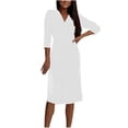 thumbnail image 2 of Styesk Robes pour Femmes Mode Femmes Couleur Unie Col en V Manches Trois-Quarts Fermeture Éclair Invisible Jupe Fendue, 2 of 7