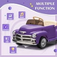 thumbnail image 4 of Xuanlur 12V 7AH Ride on Toys for Kids, Licensed Chevrolet 3100 Pickup Ride on Truck w/Parents Control, Electric Cars w/Storage Space, 3-Speeds, LED Lights, Music, Retro Style, Purple, 4 of 7
