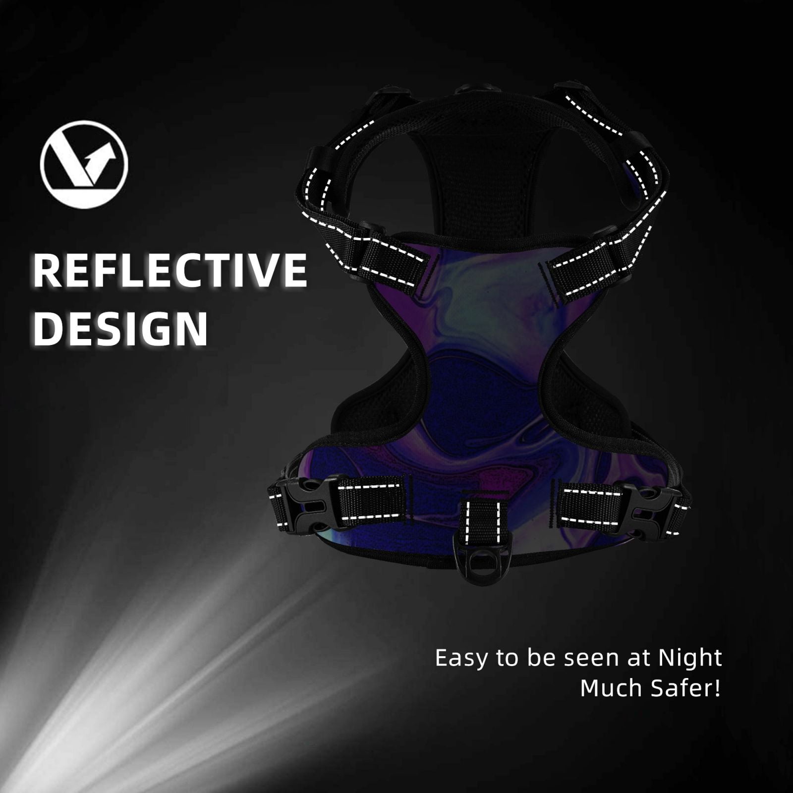 Vsdgher Swirl Print Blue Purple1 Dog Harness, No-Pull Pet Harness, Dog Vest, Pet Vest for Small to Large Dogs-X-Large