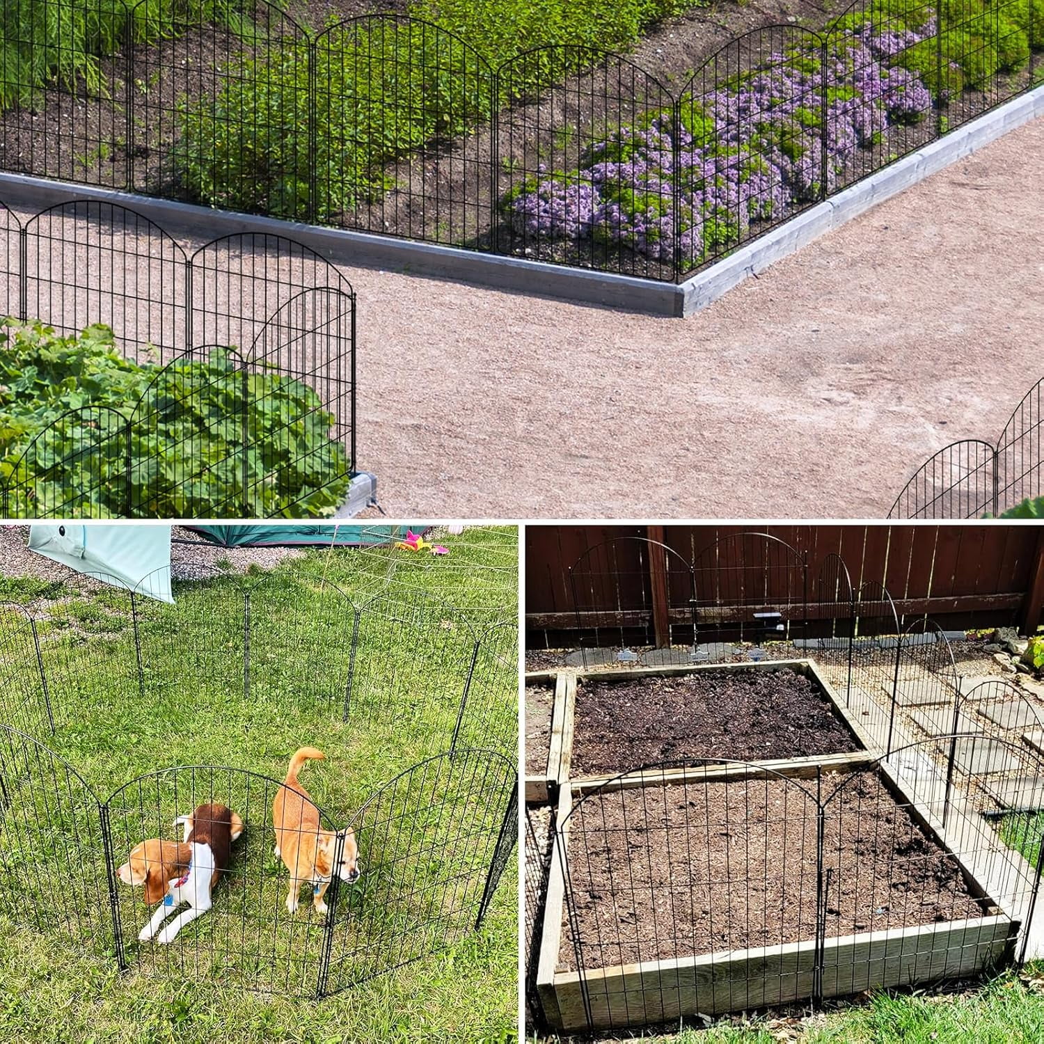 Decorative Garden Fence 5 Panels + 1 Gate, 30in H x 11.8ft L, Rustproof Metal No  Animal Barrier for Dog & Flower Edging