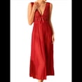 thumbnail image 1 of Camisón Elegante de Mujer con Escote en V, Sin Mangas, de , con Encaje y Falda Larga con Tirantes Anchos. Vino Tinto M, 1 of 10