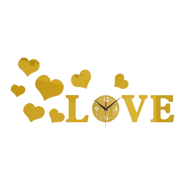 Pegatina de reloj de pared con forma de corazón de amor, silenciosa, resistente, fácil de instalar, calcomanía artística para reloj de pared Oro