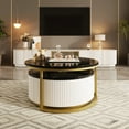 thumbnail image 2 of Noble House 27.6" Round Nesting Coffee Table Fluted with Drawer,Black & Gold, 2 of 9