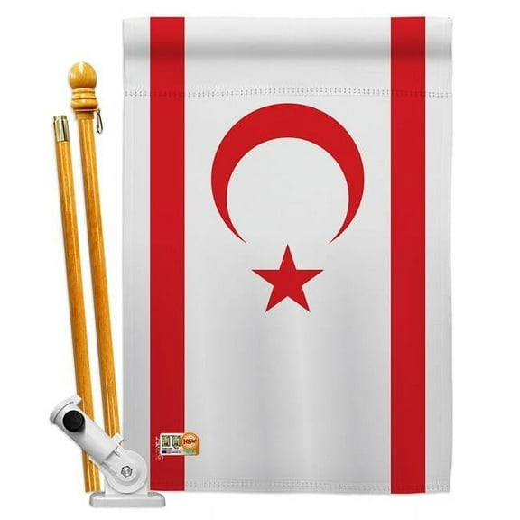 AA-CY-HS-140065-IP-BO-D-US18-AG 28 x 40 in. Cyprus Northern Flags of the World Nationality Impressions Decorative Vertical Double Sided House Flag Set & Pole Bracket Hardware Flag Set