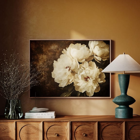 Elegant White Peonies Wall Art - Vintage Floral Artwork For Classic Home Décor, Rustic Charm, And Timeless Beauty Wall Art, Modern Wall Decor, 8x12 UNFRAMED