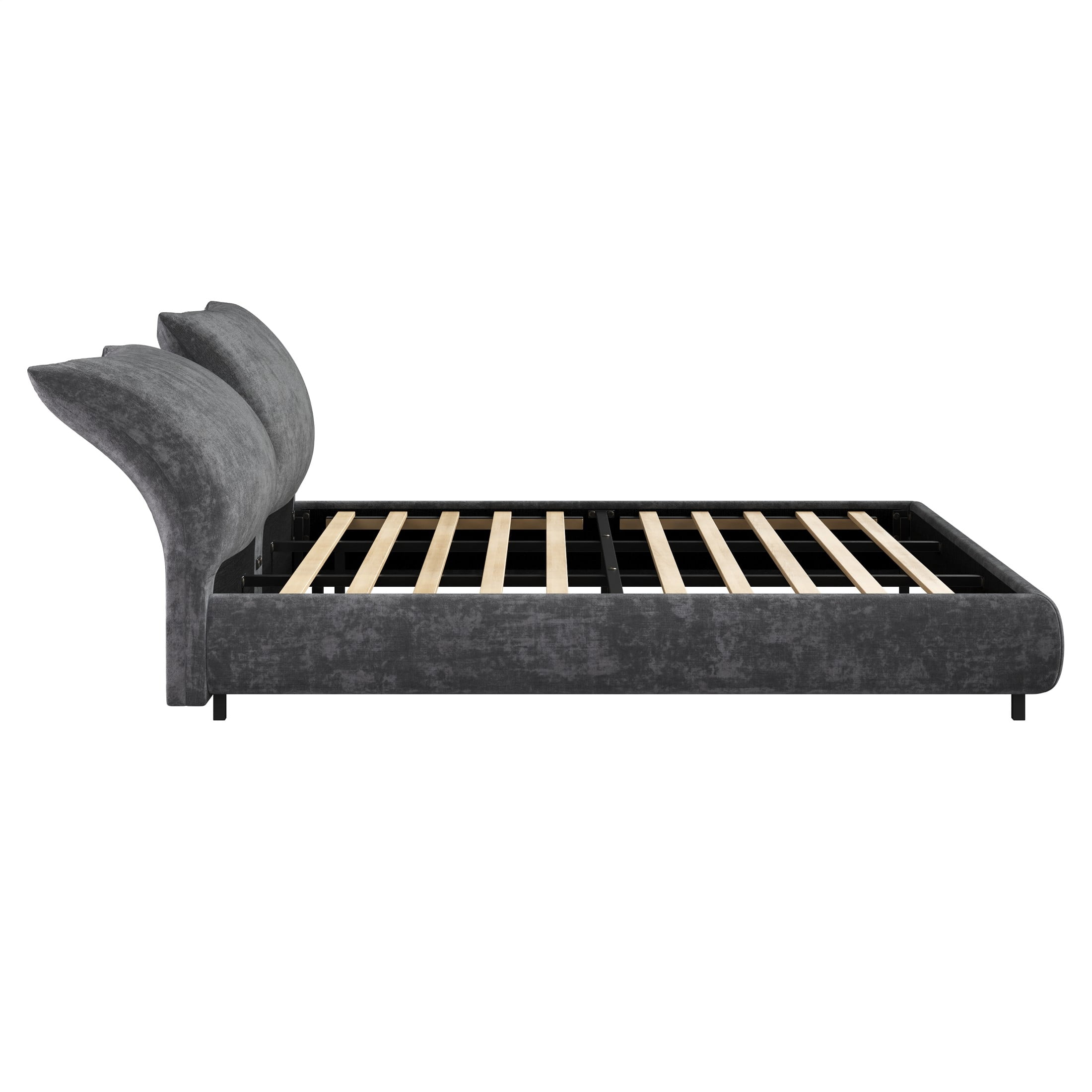 Christopher Knight Home Minimalist Upholstered King Bed Frame with Adjustable Cushions, Dark Grey
