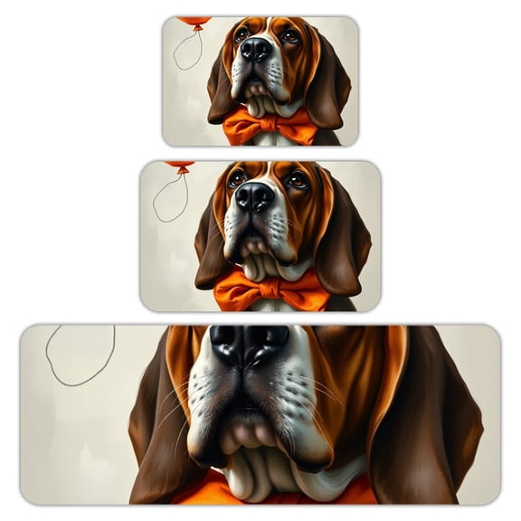 RKSupls Kitchen Rug Set 3 Piece Anti-Slip Flannel Floor Mats, Hound Dog Balloon Washable Absorbent Runner Mats for Kitchen Bathroom Home Decor