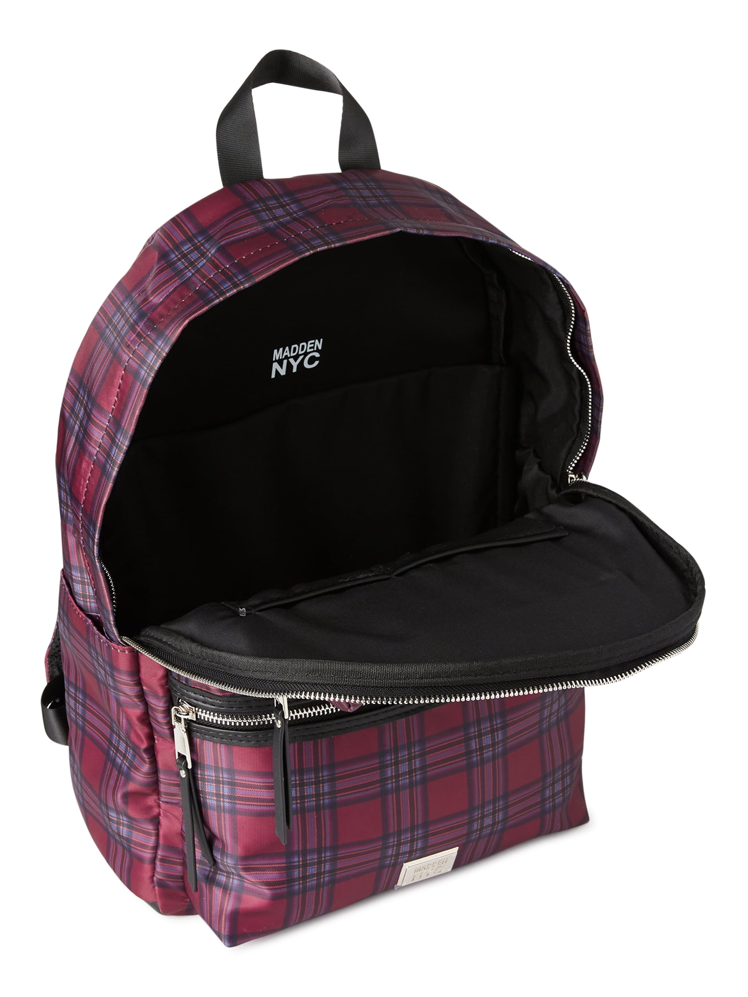 Madden NYC Girls Modular Zipper Backpack Burgundy Plaid