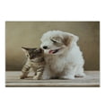 thumbnail image 1 of Animal Cutting Board, Cat Kitten and Puppy Dog Best Friends Image Photo Art, Decorative Tempered Glass Cutting and Serving Board, Small Size, Sand Brown White, by Ambesonne, 1 of 1