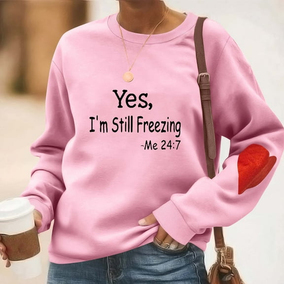 HOMBOM Womens Pullover Sweatshirt Graphic Crew Neck Hoodless Pink Fall Long Sleeve Tops for Women Valentines