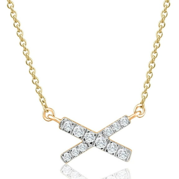 Pompeii 1/5Ct TW Diamond X Cross Pendant Yellow Gold Women's Necklace 18" Lab Grown