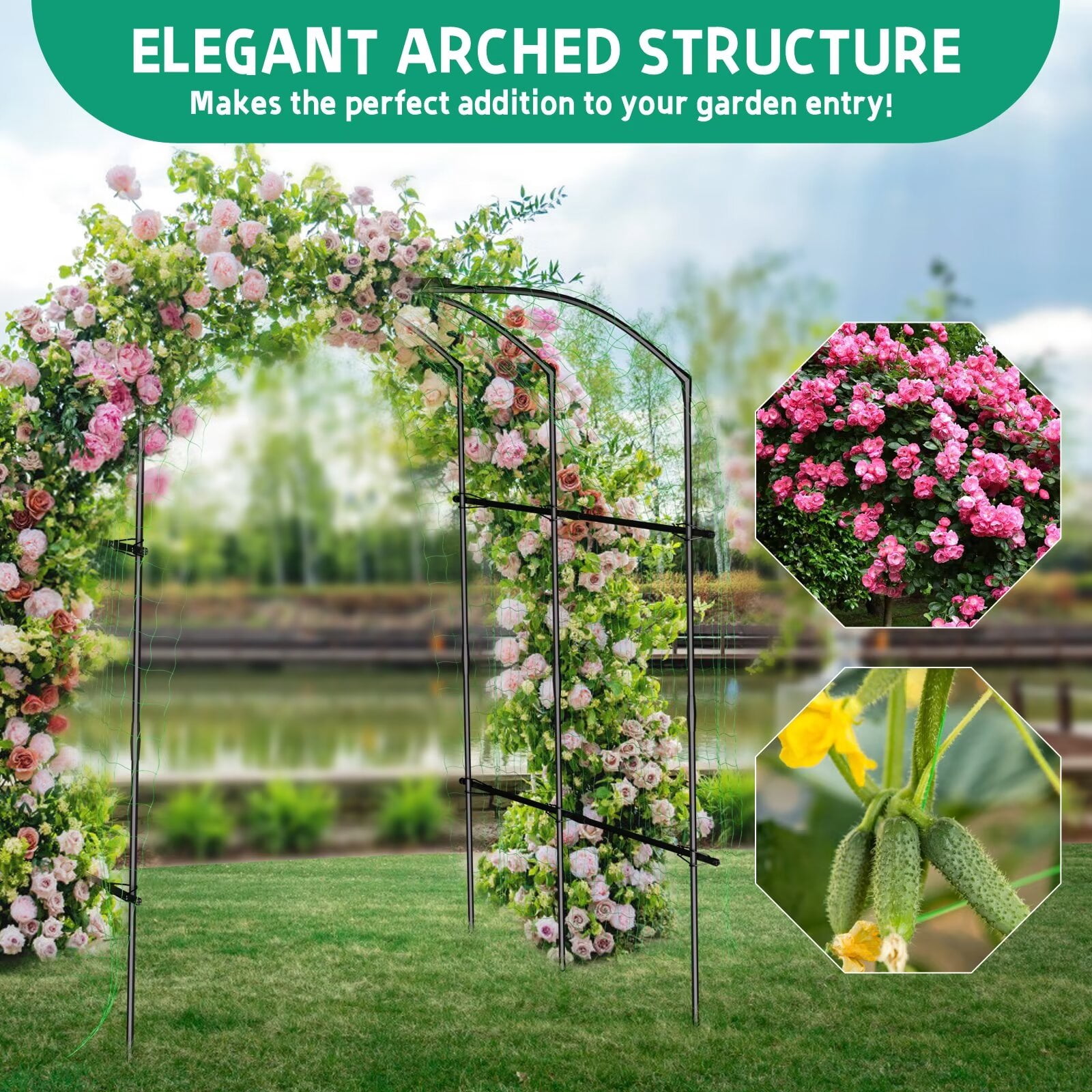 MOPHOTO Tall Garden Arch Trellis for Climbing Plants,87in Tall Metal Plant Support Trellis Archway for Climbing Vine Vegetable/Fruit/Flower Outdoor Yard Lawn Garden Arch Tunnel Trellis