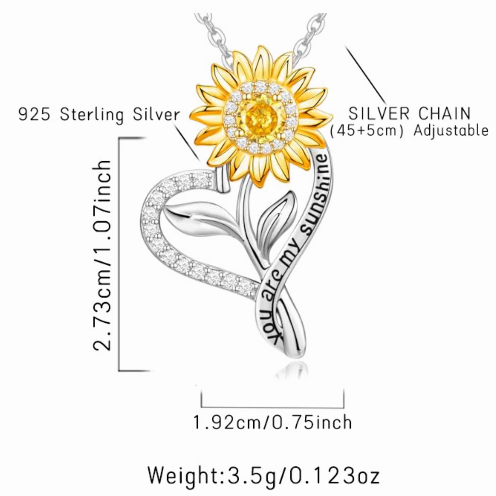 Flydeer Necklaces for Women 925 Sterling Silver Sunflower Heart Pendant Necklace 5A CZ Anniversary Jewelry Gifts for Women