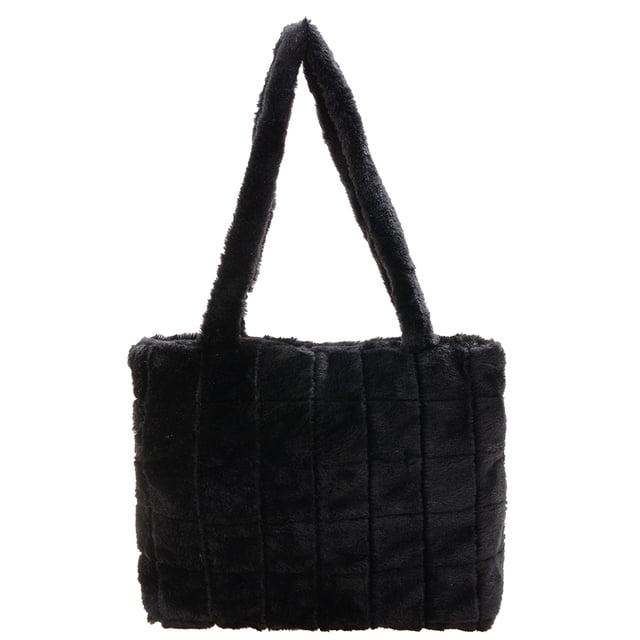 Bolso Hombro Suave Felpa Tote Mujer Otoño Invierno Fluffy Top Handle Negro