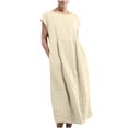 thumbnail image 1 of CHOK Robe pour Femme Grande Taille Décontractée à Manches Courtes, Col Rond, Coupe Ample, Robe d'Été Unie en Lin, Midi Ample et Confortable avec Poches, 1 of 6