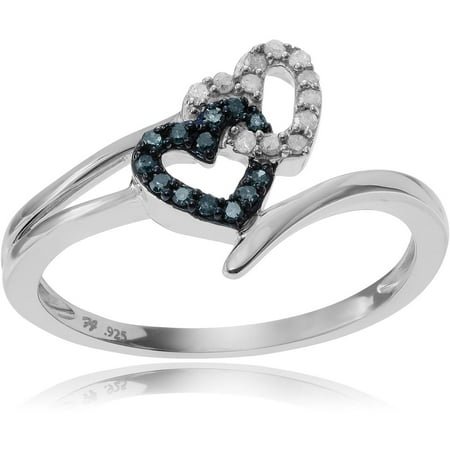 Brinley Co. Women's 1/4 Carat T.W. Round Cut Blue and White Diamond Sterling Silver Heart Fashion Ring