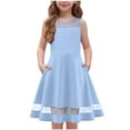 thumbnail image 3 of Mevxay Girls Elegant Dresses Sleeveless Round Neck A-line Party Dance Graduation Mesh Dress Size 5-12 Light Blue, 3 of 9