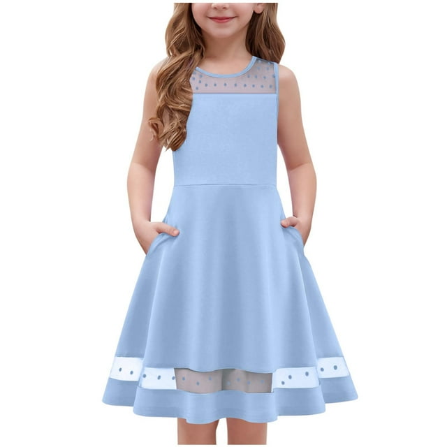 FAIWAD Robe Fille Décontractée à Col Rond Sans Manches Ligne A Robes Enfants Longueur Genou Princesse Fête Mariage Robes 5-13a