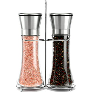 Travelwant Premium Acrylic Salt and Pepper Grinder - Adjustable Ceramic Sea Salt Grinder & Pepper Grinder - Tall Glass Salt and Pepper Shakers 